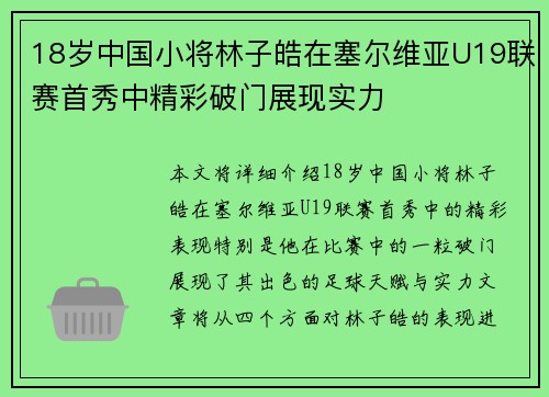 18岁中国小将林子皓在塞尔维亚U19联赛首秀中精彩破门展现实力 18岁中国小将林子皓在塞尔维亚U19联赛首秀中精彩破门展现实力